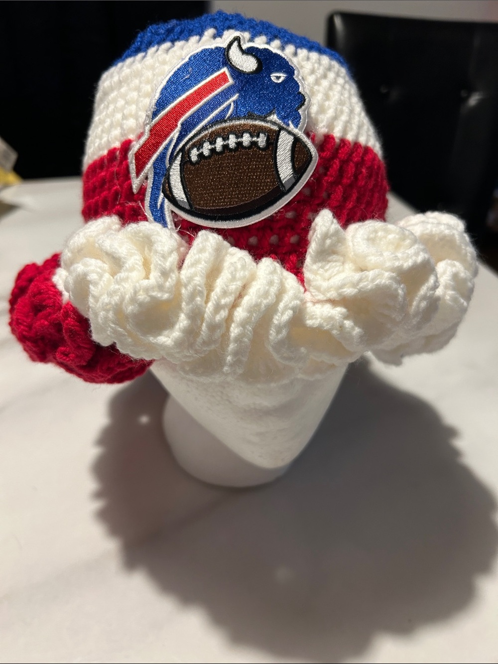 Hand Crafted Crochet Buffalo Bills Ruffle Hat